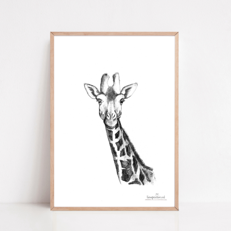 Zwart-Wit Poster Giraffe