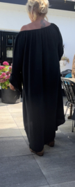 Grote maxi jurk lang zwart wafel stof "Babe"