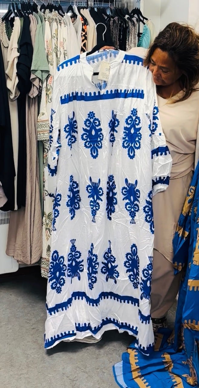 Jurk blauw/wit barok