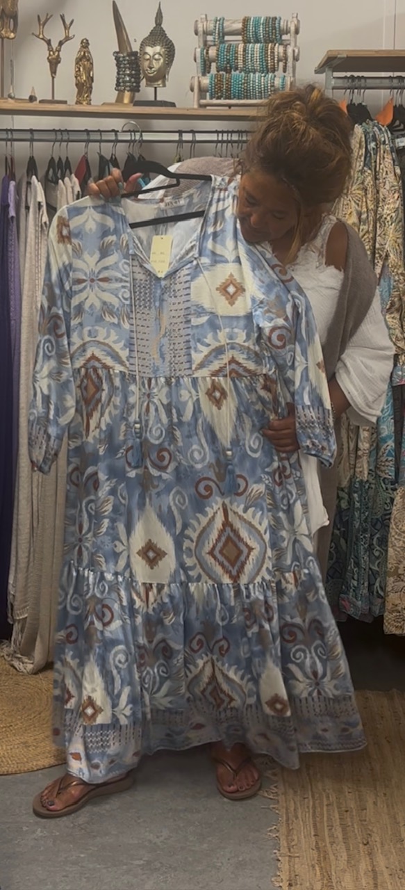 Maxi print jurk blauw nr 10