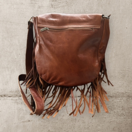 Vintage look leren tas camel met franjers