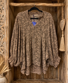 Kanten blouse taupe/camel