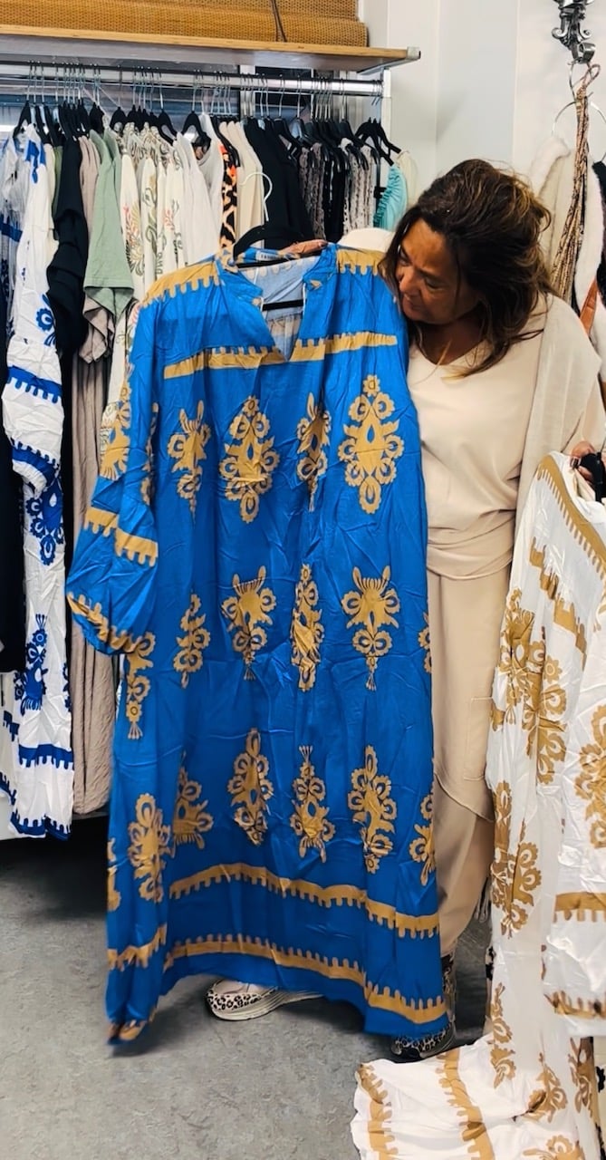 Jurk blauw/camel barok