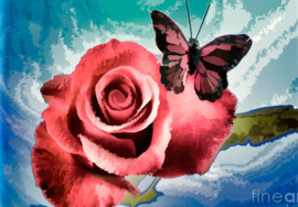 Diamondpainting Roos met vlinder