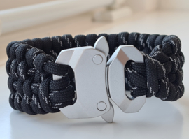 Paracord Armband Slim Trilobite Zwart, reflecterende draad