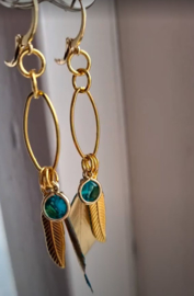 "BoHo Gold-dip Feather Happy Style Turquoise Green"