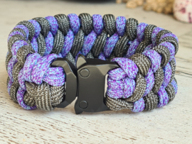 Paracord Armband Slim Trilobite Paars - Grijs met metalen sluiting