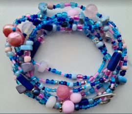 Zomer Wrap Blue Pink Wikkel Armband