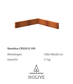 Nandina CRS20 OL100  Keerwand Cortenstaal inwendige hoek 20 cm hoog, 100 cm lengte