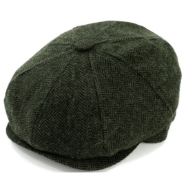 Cap 8 Panel Herringbone Green