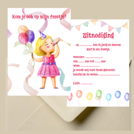 Uitnodigingskaart set - meisje