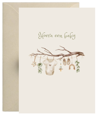 Kaart – Hoera een baby tak met romper