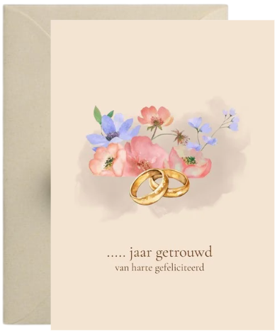 Kaart – ... jaar getrouwd bloemen met ringen
