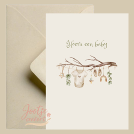 Kaart – Hoera een baby tak met romper