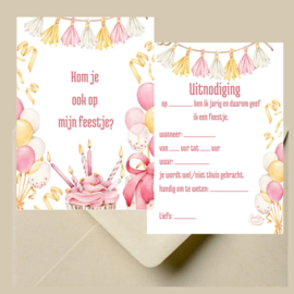 Uitnodigingskaart set - rose/geel