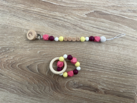 Speenkoord en/of wagenspanner Roze/wijn/geel/wit