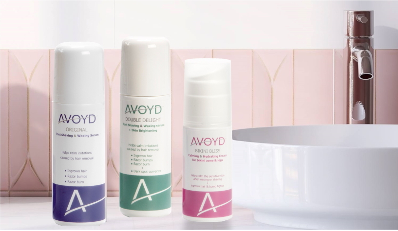 AVOYD Original, Double Delight en Bikini Bliss – verzorging tegen scheerirritatie en ingegroeide haartjes voor oksels, benen en bikinilijn