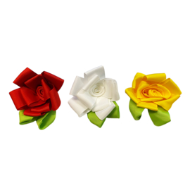 Roosjes ribstof rood, wit & geel 7cm