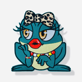 Embleem kikker met panter strik (groot)