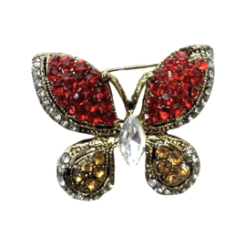 Broche Vlinder rood, wit & geel