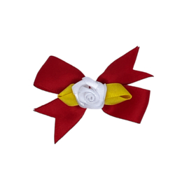 Speld Strik met roosje rood, wit & geel