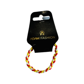 Haarelastiek/armbandje gevlochten rood wit geel