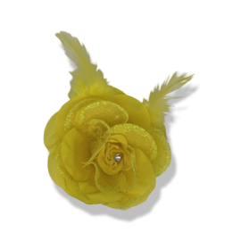 Bloemen op speld en elastiek geel