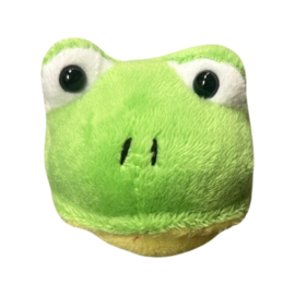 Pluche kikkerkop met label