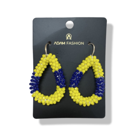 Oorbellen ovaal open blauw/geel