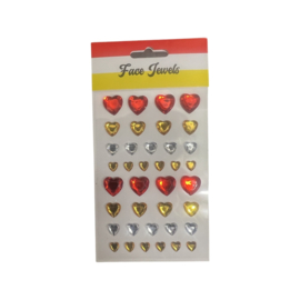 Face & body jewels hartjes rood, wit & geel*