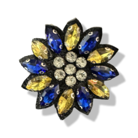 Bloem steentjes speld Blauw/Geel