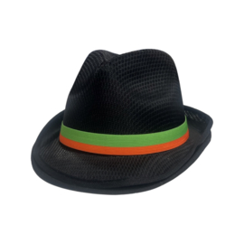 Kojak hoedje zwart met groen/oranje band