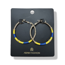 Oorbellen ringen groot blauw/geel