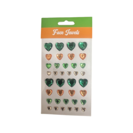 Face & body jewels hartjes groen/oranje