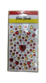 Face & body jewels mix rood, wit & geel