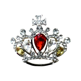 Broche Kroon rood, wit & geel
