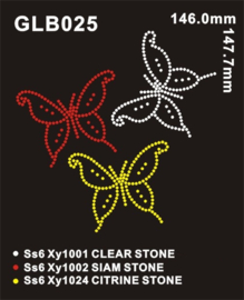 Strass vlinders rood wit geel verticaal