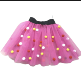 Roze petticoat rood, wit & gele pompoms kinderen*