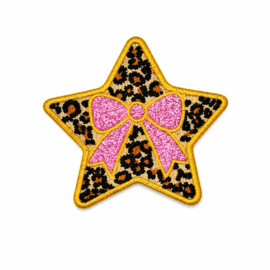 Ster panter met roze glitter strik