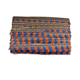 Fournituren band Ibiza met flosjes Blauw/Oranje Lampegat (25 mt)