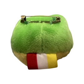 Pluche kikkerkop met label
