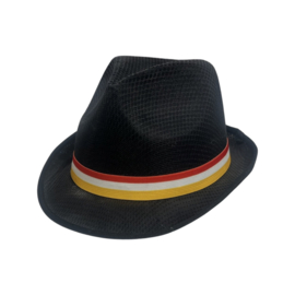 Kojak hoedje zwart met rood, wit & gele band