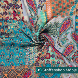 Polyester Bubble Paisley Turquoise