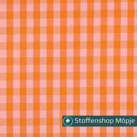 Katoen Ruitjes Zalm - Oranje
