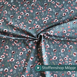 French Terry Aquarel Flowers Grey