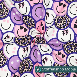 French Terry Digital Happy Faces Purple