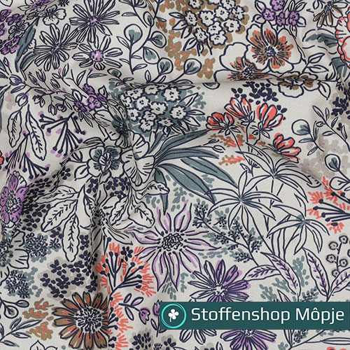 Fine Poplin Digital Flowers Off White