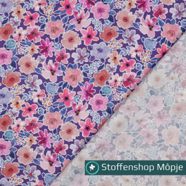 Fine Poplin Digital Flowers Purple