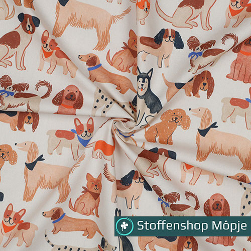 Fine Poplin Digital Dogs Off White