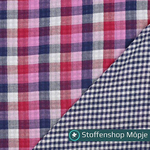 Hydrofiel Dubbelzijdige Ruitjes Lila -Navy - Rood